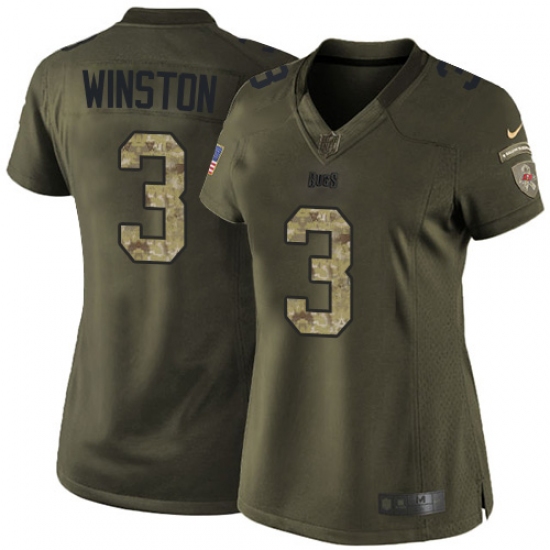 Women's Nike Tampa Bay Buccaneers 3 Jameis Winston Elite Green Salute to Service NFL Jersey