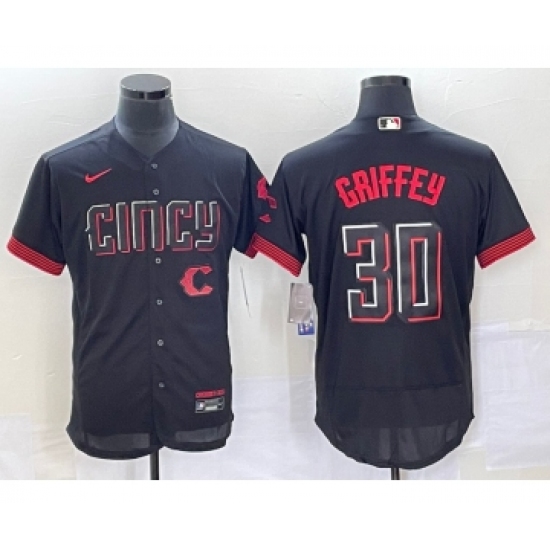 Men's Cincinnati Reds 30 Ken Griffey Jr Black 2023 City Connect Flex Base Stitched Jersey 1