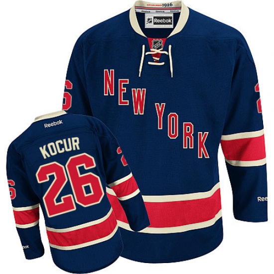 Men's Reebok New York Rangers 26 Joe Kocur Authentic Navy Blue Third NHL Jersey