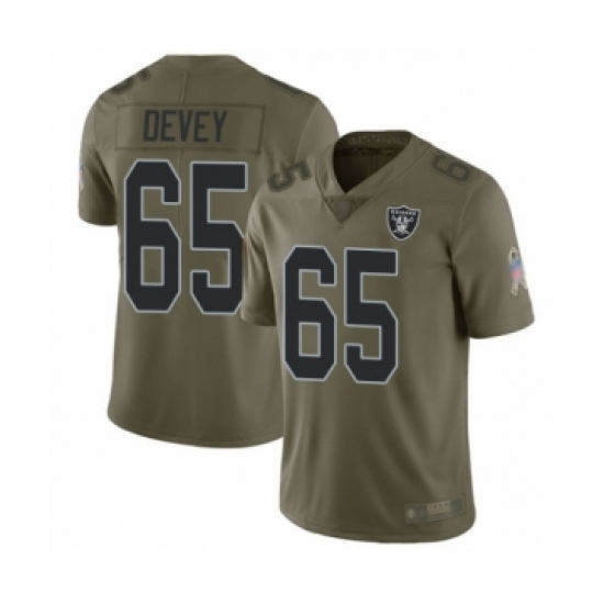 Men's Oakland Raiders 65 Jordan Devey Limited Olive 2017 Salute to Service Football Jersey
