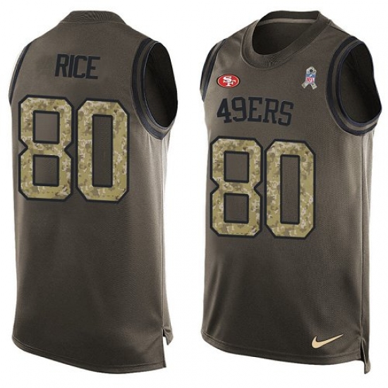 Men's Nike San Francisco 49ers 80 Jerry Rice Limited Green Salute to Service Tank Top NFL Jersey