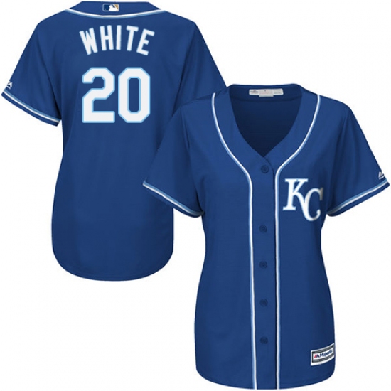 Women's Majestic Kansas City Royals 20 Frank White Authentic Blue Alternate 2 Cool Base MLB Jersey