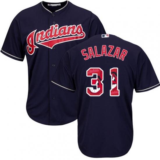 Men's Majestic Cleveland Indians 31 Danny Salazar Authentic Navy Blue Team Logo Fashion Cool Base MLB Jersey