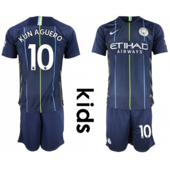 Manchester City 10 Kun Aguero Away Kid Soccer Club Jersey