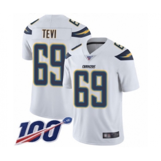 Men's Los Angeles Chargers 69 Sam Tevi White Vapor Untouchable Limited Player 100th Season Football Jersey