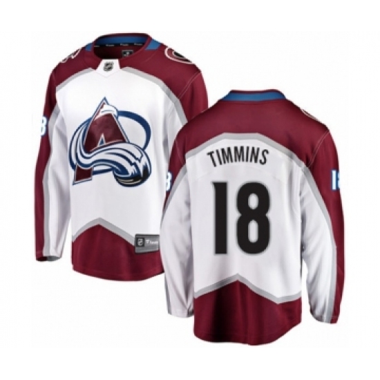 Men's Colorado Avalanche 18 Conor Timmins Authentic White Away Fanatics Branded Breakaway NHL Jersey
