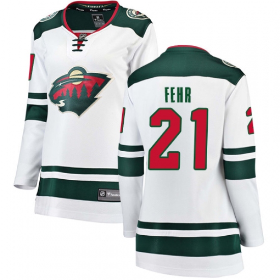 Women's Minnesota Wild 21 Eric Fehr Authentic White Away Fanatics Branded Breakaway NHL Jersey