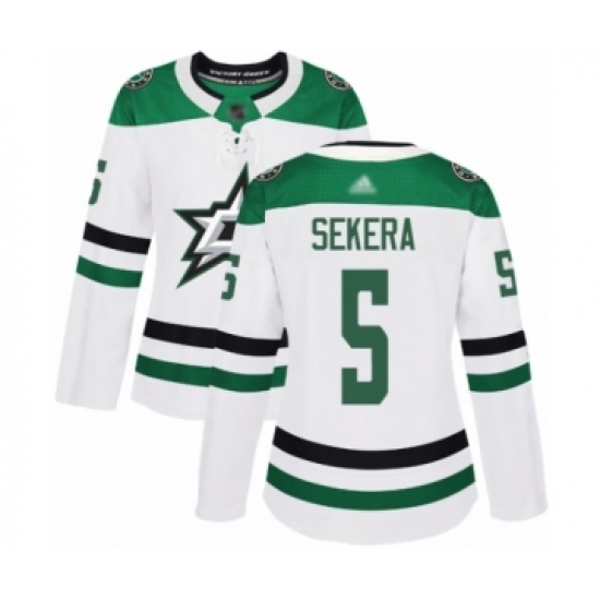 Women's Dallas Stars 5 Andrej Sekera Authentic White Away Hockey Jersey