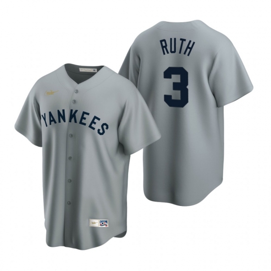 Men's Nike New York Yankees 3 Babe Ruth Gray Cooperstown Collection Road Stitched Baseball Jersey