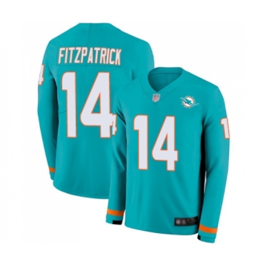 Youth Miami Dolphins 14 Ryan Fitzpatrick Limited Aqua Therma Long Sleeve Football Jersey