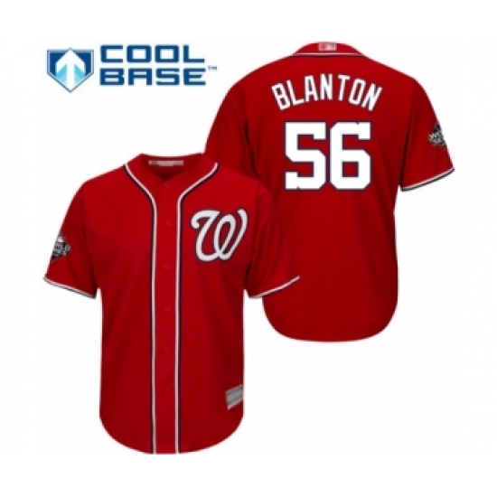 Youth Washington Nationals 56 Joe Blanton Authentic Red Alternate 1 Cool Base 2019 World Series Bound Baseball Jersey