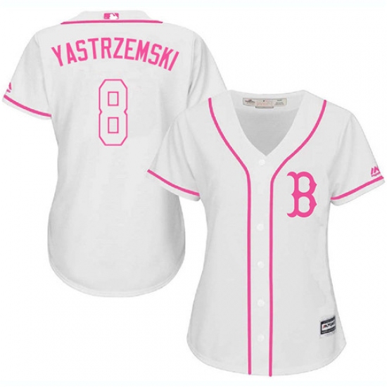 Women's Majestic Boston Red Sox 8 Carl Yastrzemski Replica White Fashion MLB Jersey