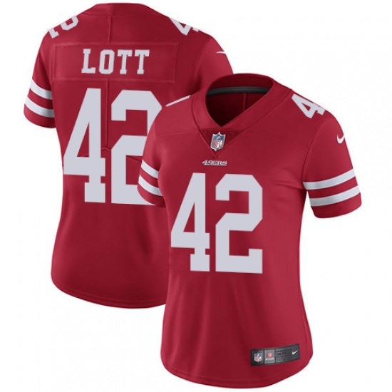 Women's Nike San Francisco 49ers 42 Ronnie Lott Elite Red Team Color NFL Jersey