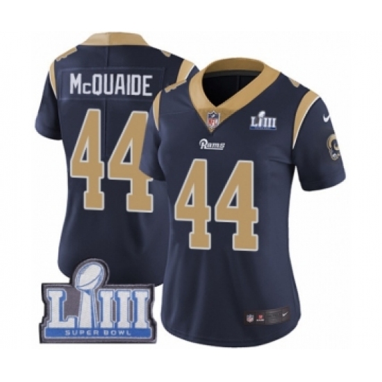 Women's Nike Los Angeles Rams 44 Jacob McQuaide Navy Blue Team Color Vapor Untouchable Limited Player Super Bowl LIII Bound NFL Jersey