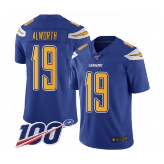 Men's Los Angeles Chargers 19 Lance Alworth Limited Electric Blue Rush Vapor Untouchable 100th Season Football Jersey
