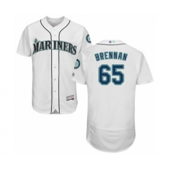Men's Seattle Mariners 65 Brandon Brennan White Home Flex Base Authentic Collection Baseball Player Jersey