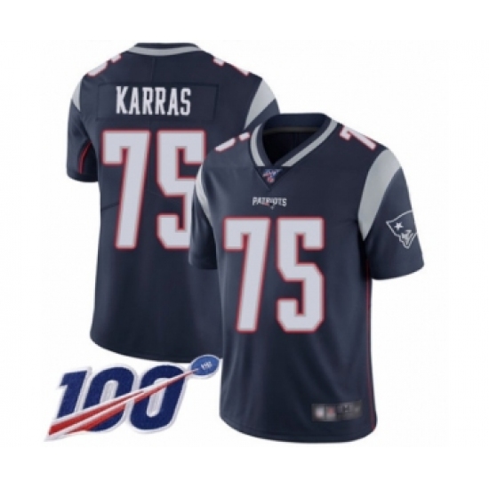 Youth New England Patriots 75 Ted Karras Navy Blue Team Color Vapor Untouchable Limited Player 100th Season Football Jersey