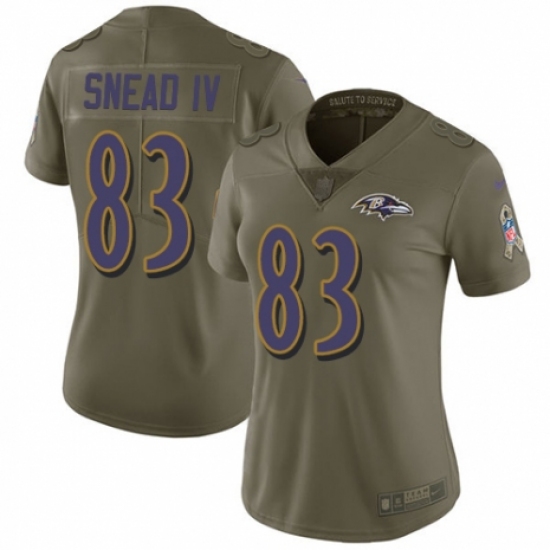 Women's Nike Baltimore Ravens 83 Willie Snead IV Limited Olive 2017 Salute to Service NFL Jersey