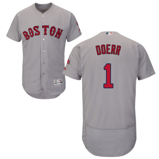 Men's Majestic Boston Red Sox 1 Bobby Doerr Grey Road Flex Base Authentic Collection MLB Jersey