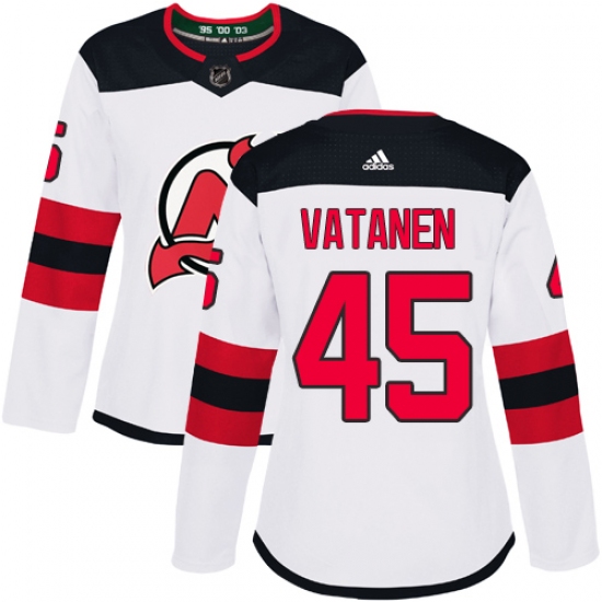 Women's Adidas New Jersey Devils 45 Sami Vatanen Authentic White Away NHL Jersey