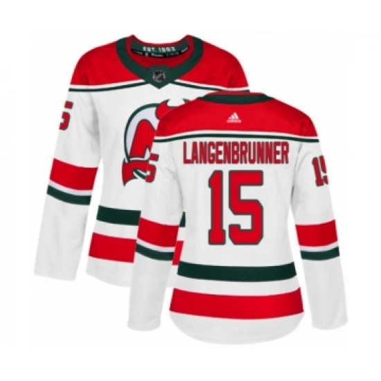Women's Adidas New Jersey Devils 15 Jamie Langenbrunner Authentic White Alternate NHL Jersey