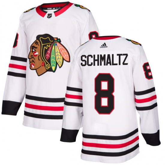 Women's Adidas Chicago Blackhawks 8 Nick Schmaltz Authentic White Away NHL Jersey