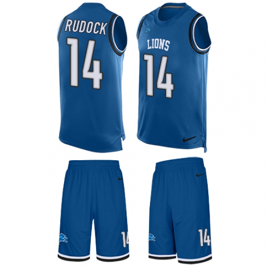 Men's Nike Detroit Lions 14 Jake Rudock Limited Light Blue Tank Top Suit NFL Jersey