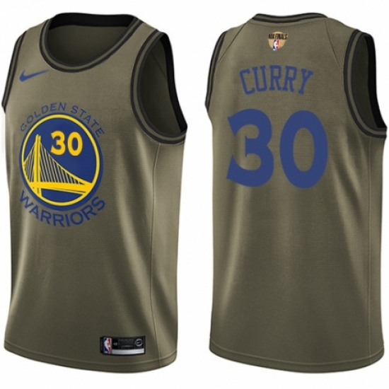Men's Nike Golden State Warriors 30 Stephen Curry Swingman Green Salute to Service 2018 NBA Finals Bound NBA Jersey