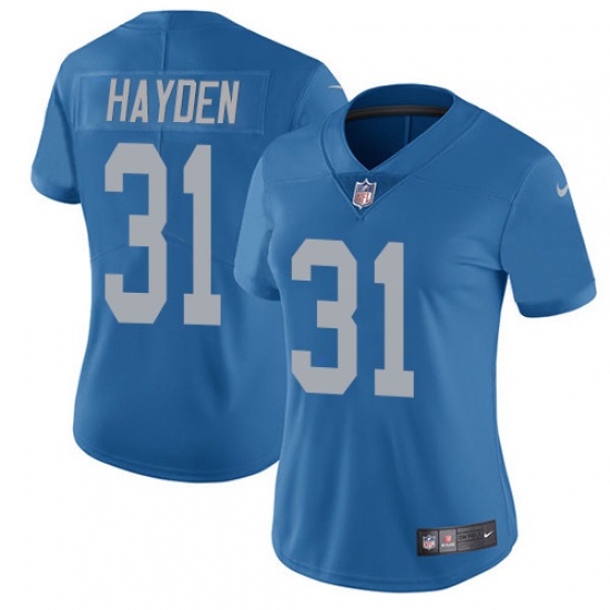 Women's Nike Detroit Lions 31 D.J. Hayden Limited Blue Alternate Vapor Untouchable NFL Jersey