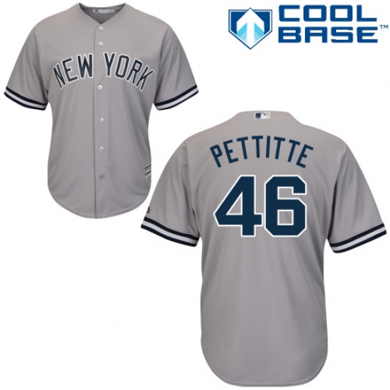 Men's Majestic New York Yankees 46 Andy Pettitte Replica Grey Road MLB Jersey
