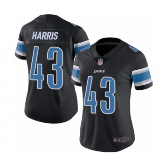 Women's Detroit Lions 43 Will Harris Limited Black Rush Vapor Untouchable Football Jersey