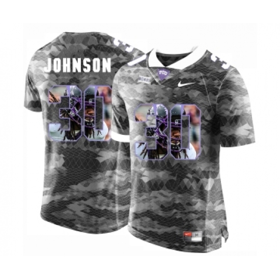 TCU Horned Frogs 30 Denzel Johnson Gray With Portrait Print College Football Limited Jersey