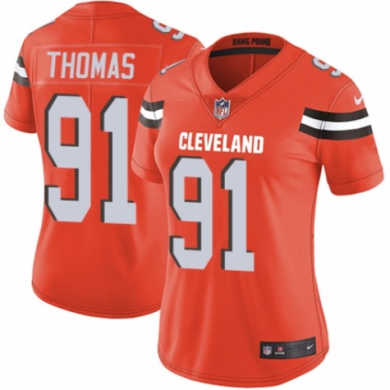 Women's Nike Cleveland Browns 91 Chad Thomas Orange Alternate Vapor Untouchable Limited Player NFL Jersey