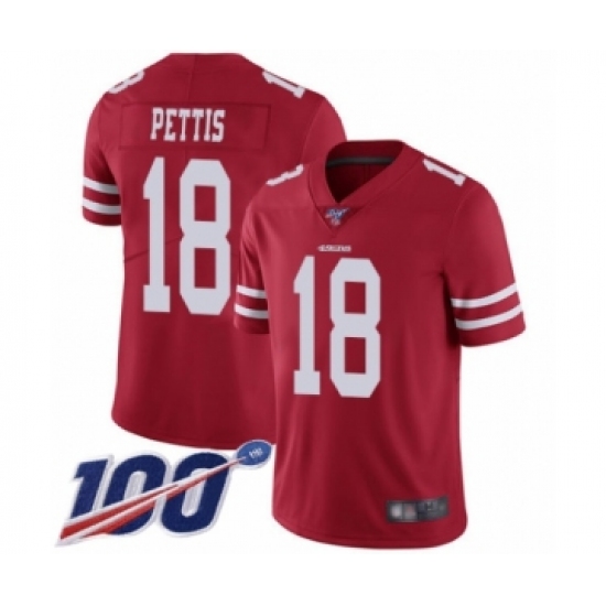 Youth San Francisco 49ers 18 Dante Pettis Red Team Color Vapor Untouchable Limited Player 100th Season Football Jersey
