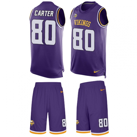 Men's Nike Minnesota Vikings 80 Cris Carter Limited Purple Tank Top Suit NFL Jersey
