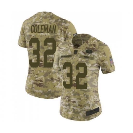 Women's San Francisco 49ers 32 Tevin Coleman Limited Camo 2018 Salute to Service Football Jersey