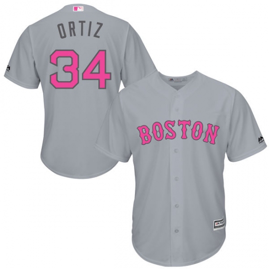 Men's Majestic Boston Red Sox 34 David Ortiz Replica Grey 2016 Mother's Day Cool Base MLB Jersey