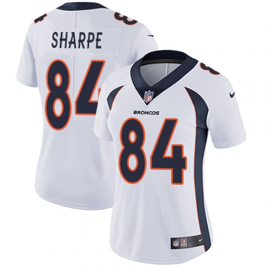 Women's Nike Denver Broncos 84 Shannon Sharpe White Vapor Untouchable Limited Player NFL Jersey