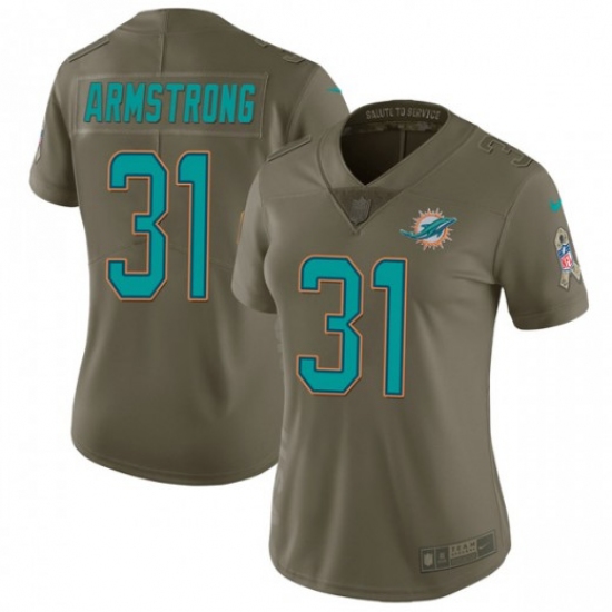 Women's Nike Miami Dolphins 31 Cornell Armstrong Olive Stitched NFL Limited 2017 Salute to Service Jersey