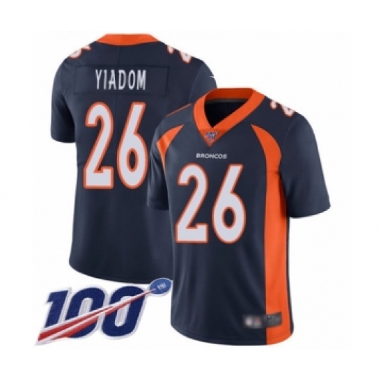 Men's Denver Broncos 26 Isaac Yiadom Navy Blue Alternate Vapor Untouchable Limited Player 100th Season Football Jersey