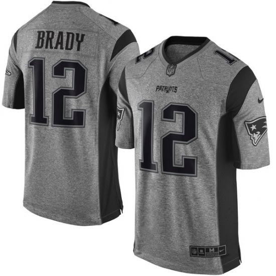 Men's Nike New England Patriots 12 Tom Brady Limited Gray Gridiron NFL Jersey