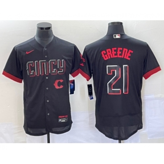 Men's Cincinnati Reds 21 Hunter Greene Black 2023 City Connect Flex Base Stitched Jersey