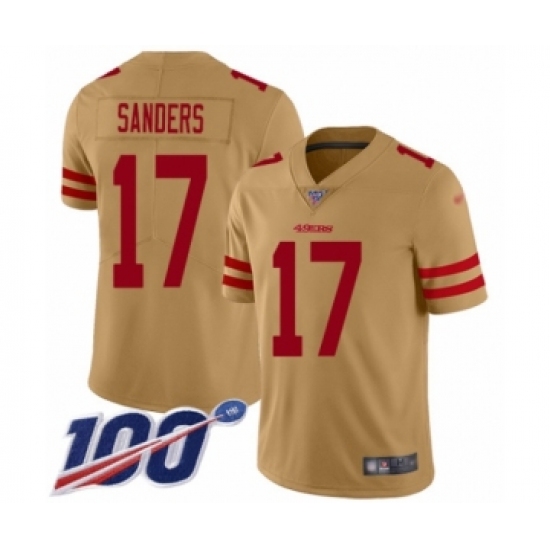 Men's San Francisco 49ers 17 Emmanuel Sanders Limited Gold Inverted Legend 100th Season Football Jersey