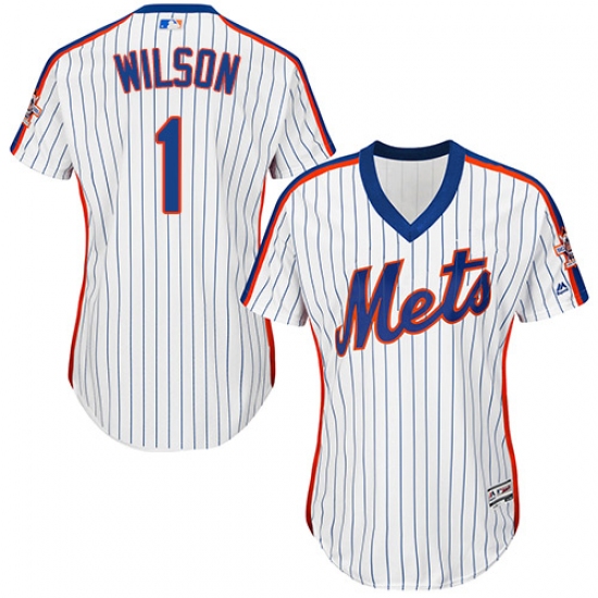 Women's Majestic New York Mets 1 Mookie Wilson Authentic White Alternate Cool Base MLB Jersey