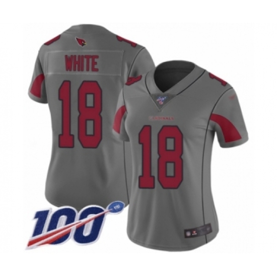 Women's Arizona Cardinals 18 Kevin White Limited Silver Inverted Legend 100th Season Football Jersey