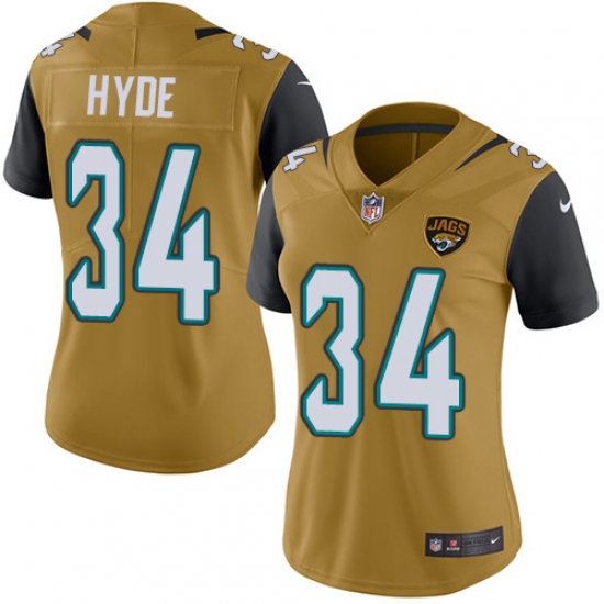 Women's Nike Jacksonville Jaguars 34 Carlos Hyde Limited Gold Rush Vapor Untouchable NFL Jersey