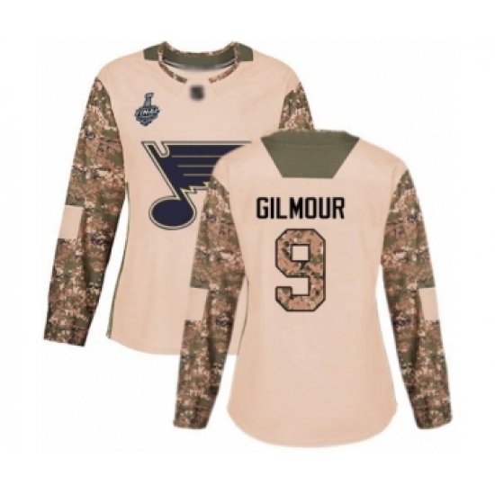 Women's St. Louis Blues 9 Doug Gilmour Authentic Camo Veterans Day Practice 2019 Stanley Cup Final Bound Hockey Jersey