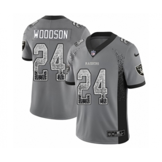 Youth Nike Oakland Raiders 24 Charles Woodson Limited Gray Rush Drift Fashion NFL Jersey