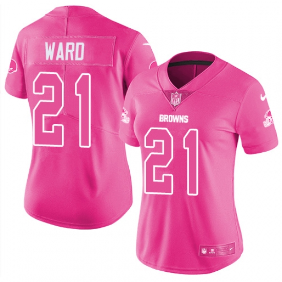 Women's Nike Cleveland Browns 21 Denzel Ward Limited Pink Rush Fashion NFL Jersey