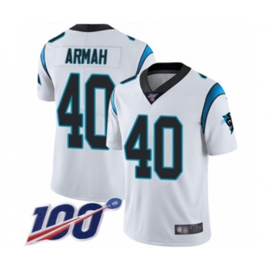 Men's Carolina Panthers 40 Alex Armah White Vapor Untouchable Limited Player 100th Season Football Jersey
